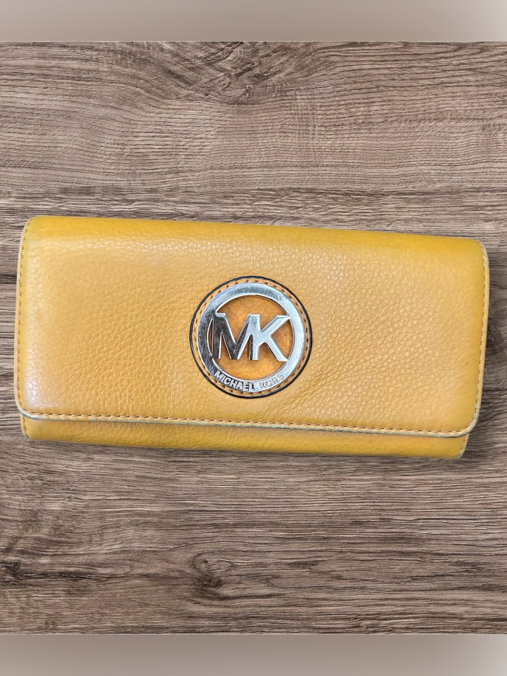 Michael Kors Mustard Yellow Pebbled Leather MK Logo Wallet